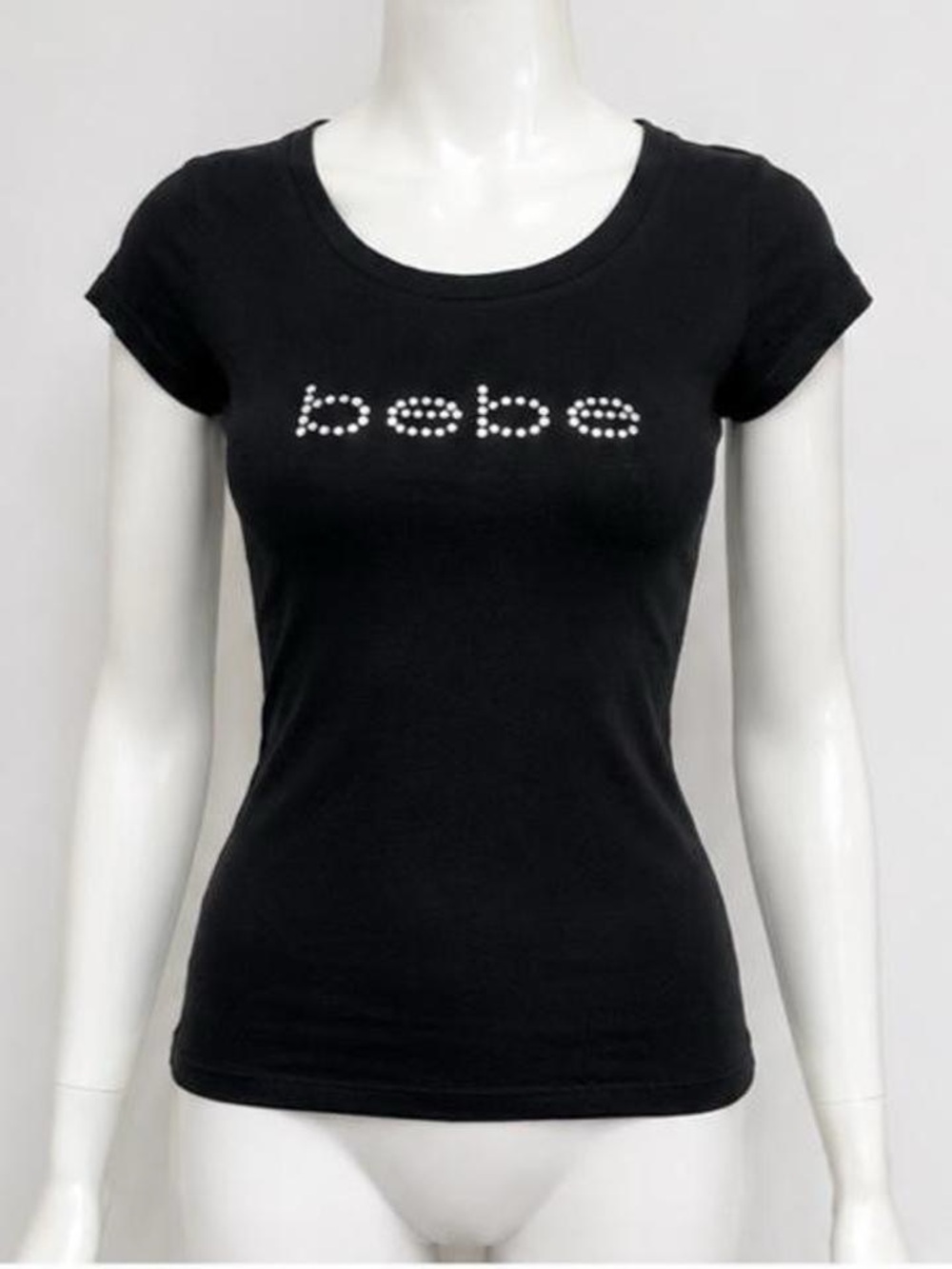 Y2K Bebe Black Rhinestone Logo Baby Tee